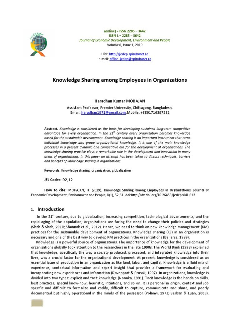 Knowledge Sharing Among Employees in Org PDF | PDF | Recycling | Economics