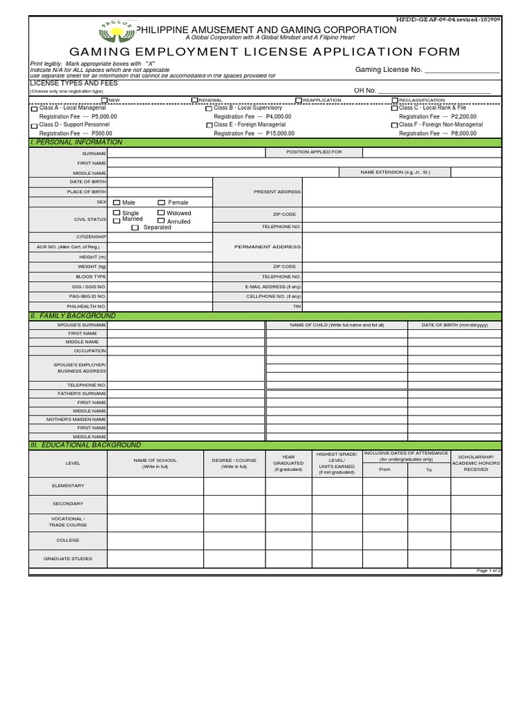 Gaming License Application Form PDF PDF License Government Information