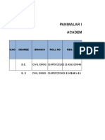 Panimalar Engineering College ACADEMIC YEAR 2019 - 2020: S.No Degree Branch Roll No Reg. No