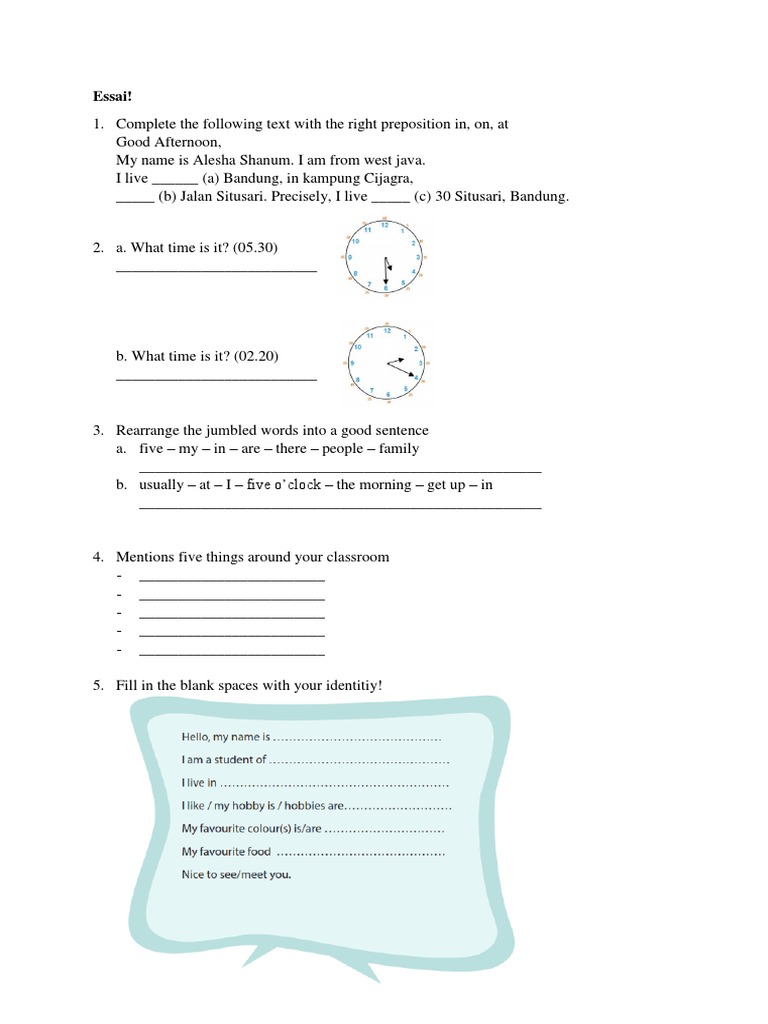 Complete The Following Text With The Right Preposition in | PDF ...