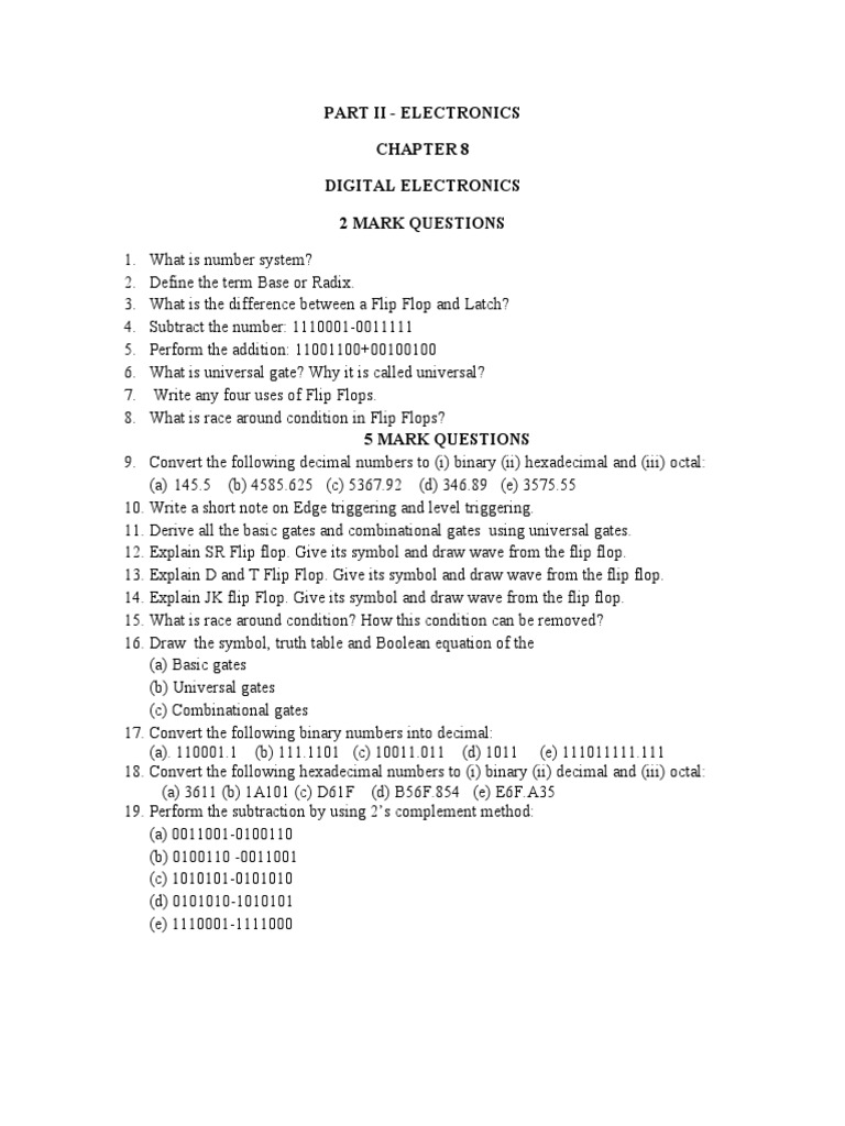 Digital Electronics 2 Mark Questions | PDF | Teaching Methods & Materials