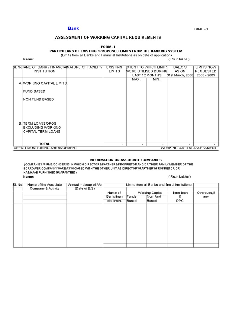 Assessment of Working Capital Requirements | PDF | Capital Requirement ...