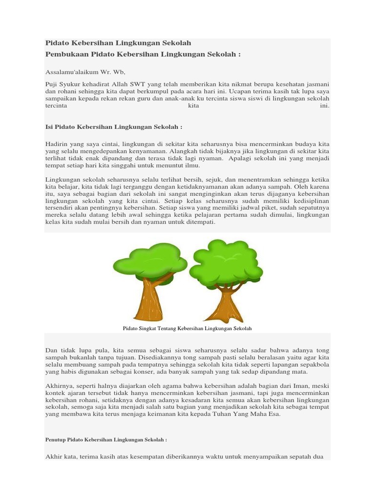 Pidato Tentang Kebersihan Lingkungan Sekolah Singkat Rasanya