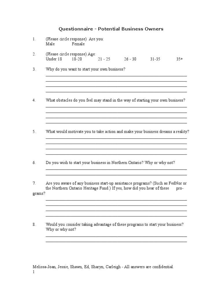 Business Owner Questionnaire Insights | PDF | Behavior Modification ...