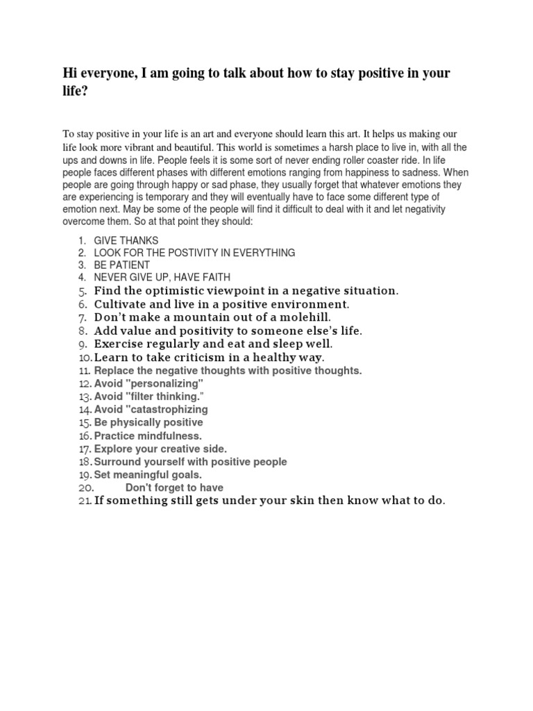 20 Tips for Staying Positive in Life | PDF | Wellness | Lifestyle
