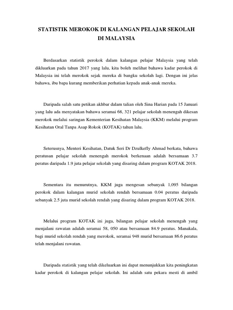 Statistik Perokok Di Kalangan Pelajar Pdf