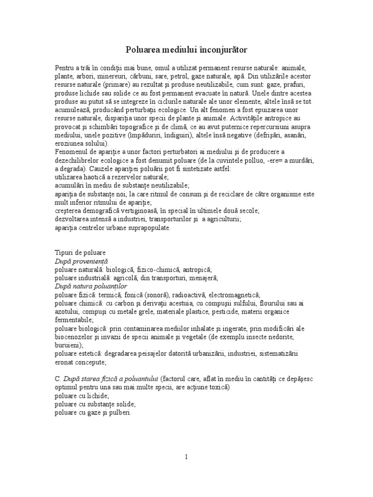 Poluarea Mediului Inconjurator