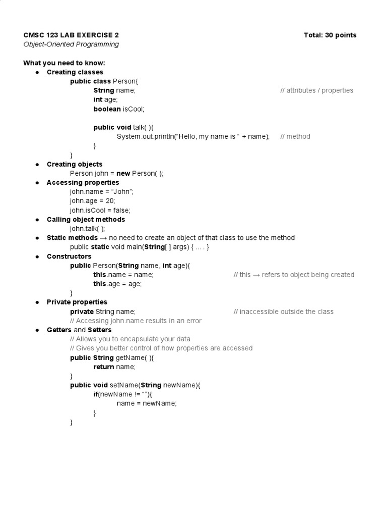 OOP Lab Exercise: Class Creation Guide | PDF | Class (Computer ...