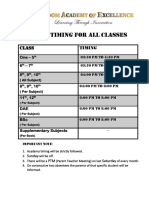 Daily Timing For All Classes