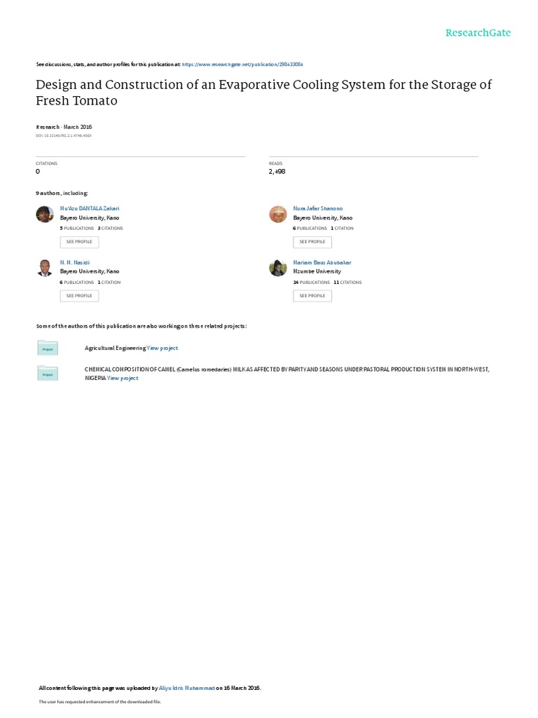 Design and Construction of An Evaporative Cooling System For The ...