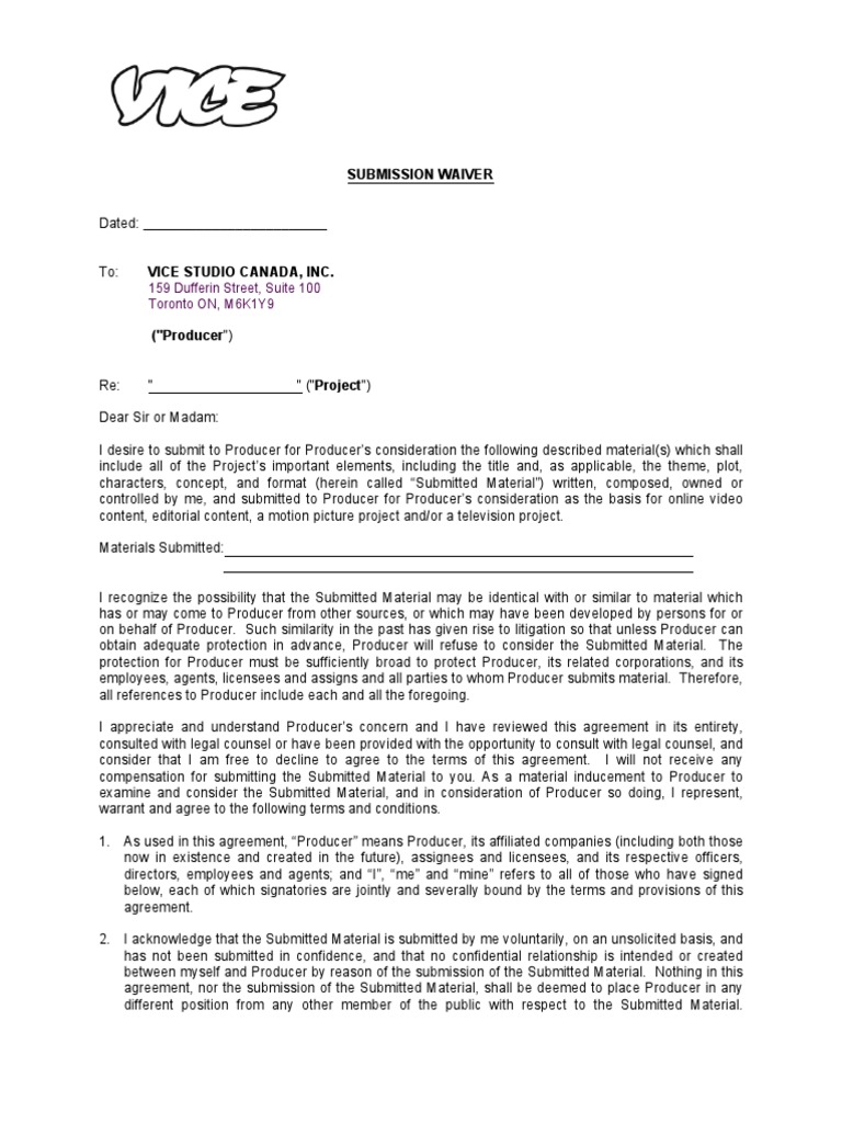 Submission Waiver for Producer Review | PDF | Breach Of Contract ...