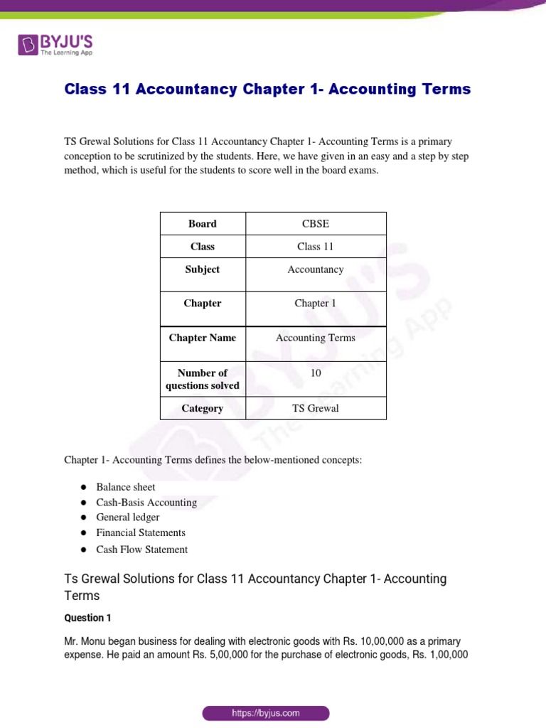 Ts Grewal Class 11 Accountancy Chapter 1 PDF Debits And Credits