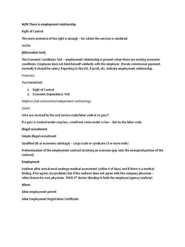 Understanding Employment Relationships and Tests | PDF