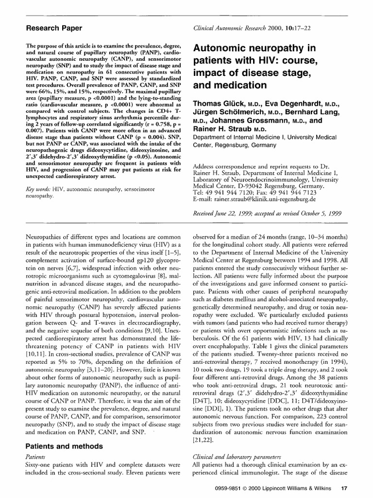 Autonomic Neuropathy in Patients With HIV Course, Impact of Disease