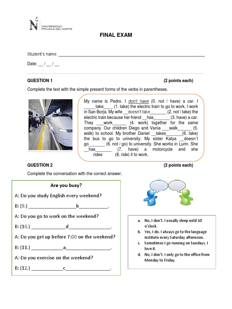 Final Exam: Simple Present Practice | PDF
