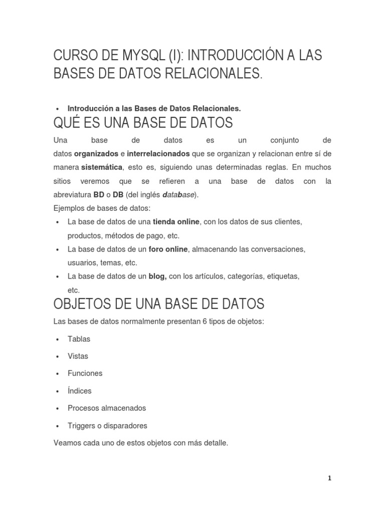 Curso de Mysql | PDF | SQL | Base de datos relacional