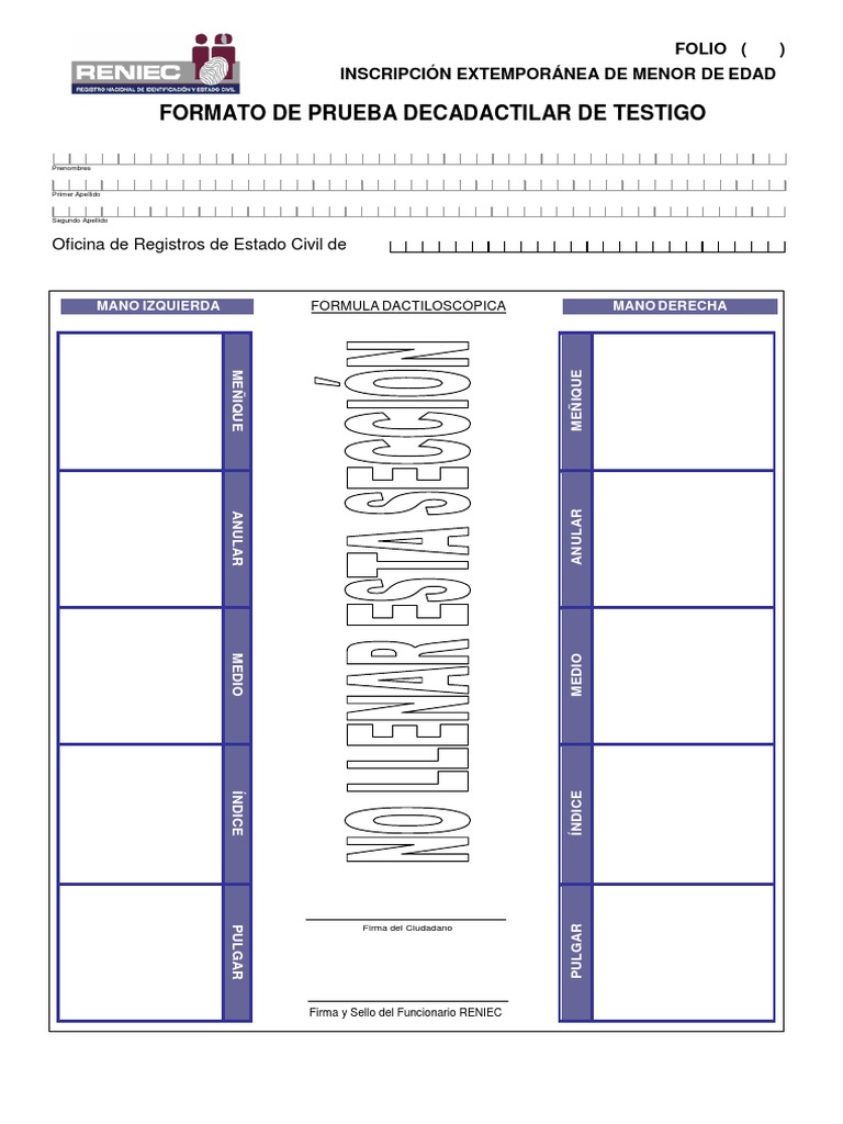 Formato Prueba Dactilar Reniec | PDF