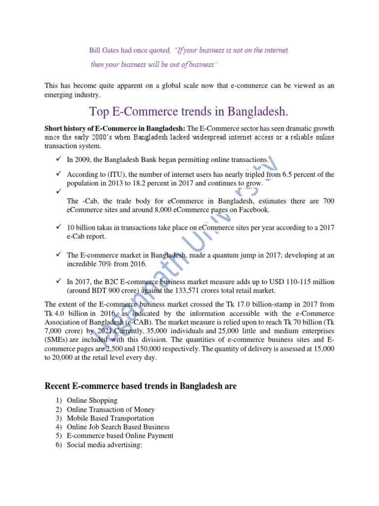 E-Commerce Trends in Bangladesh | PDF | E Commerce | Online Shopping