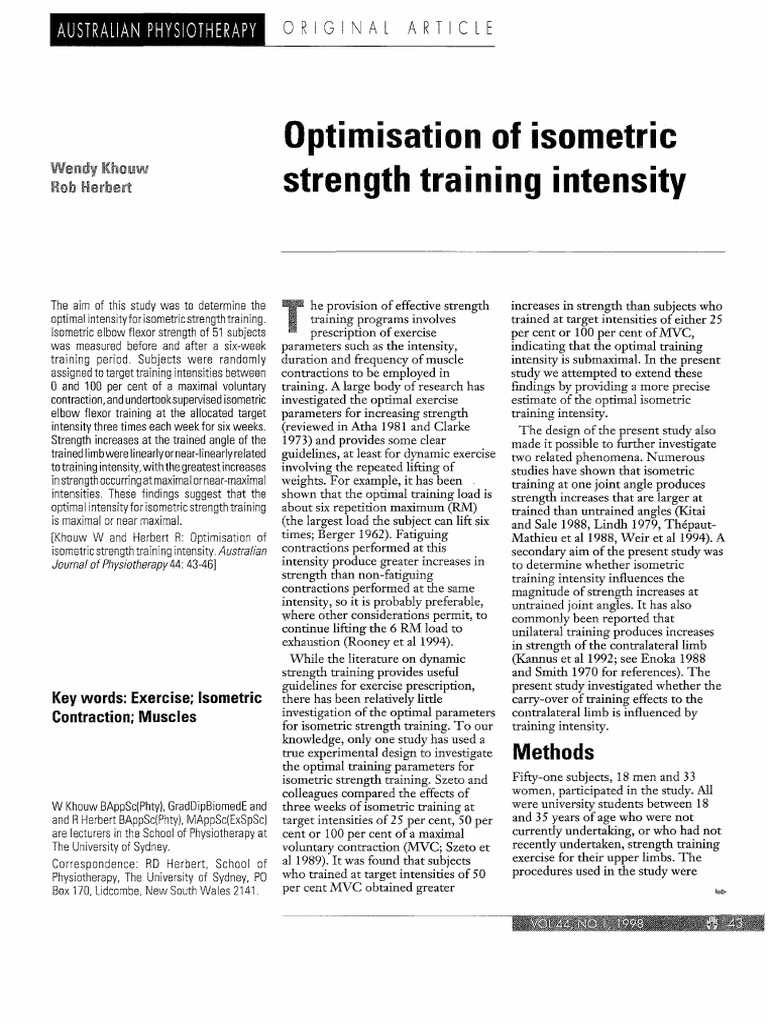 Isometric Training Intensity | PDF | Strength Training | Regression ...