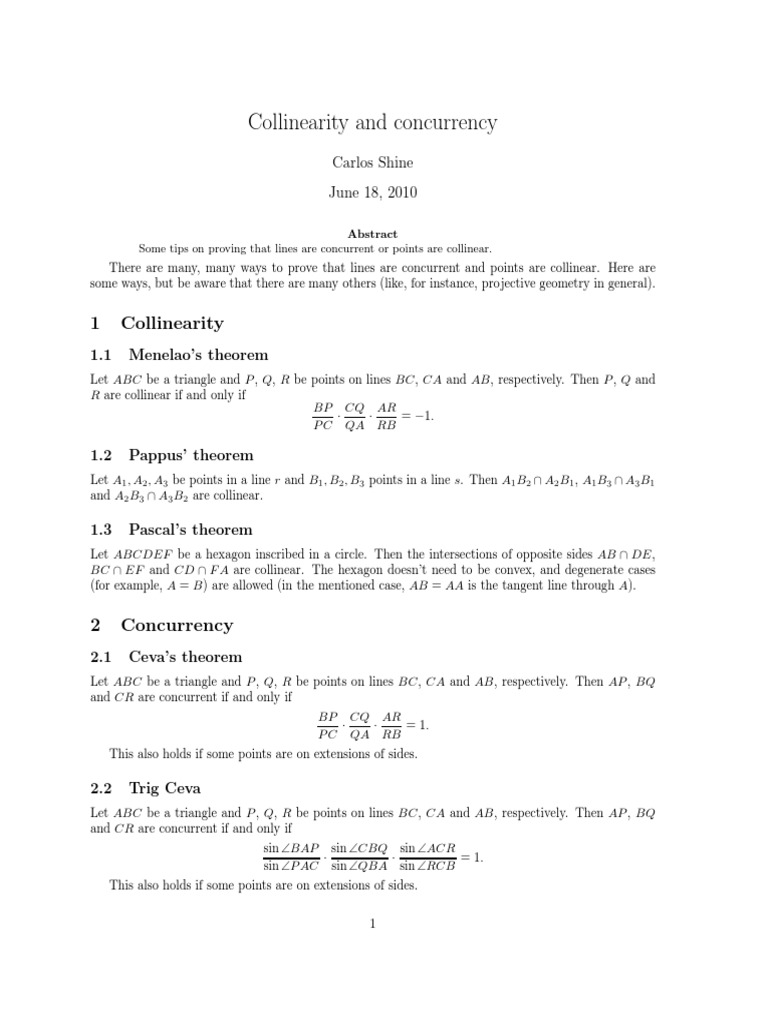 Collinearity and Concurrency Proofs | PDF | Triangle | Circle