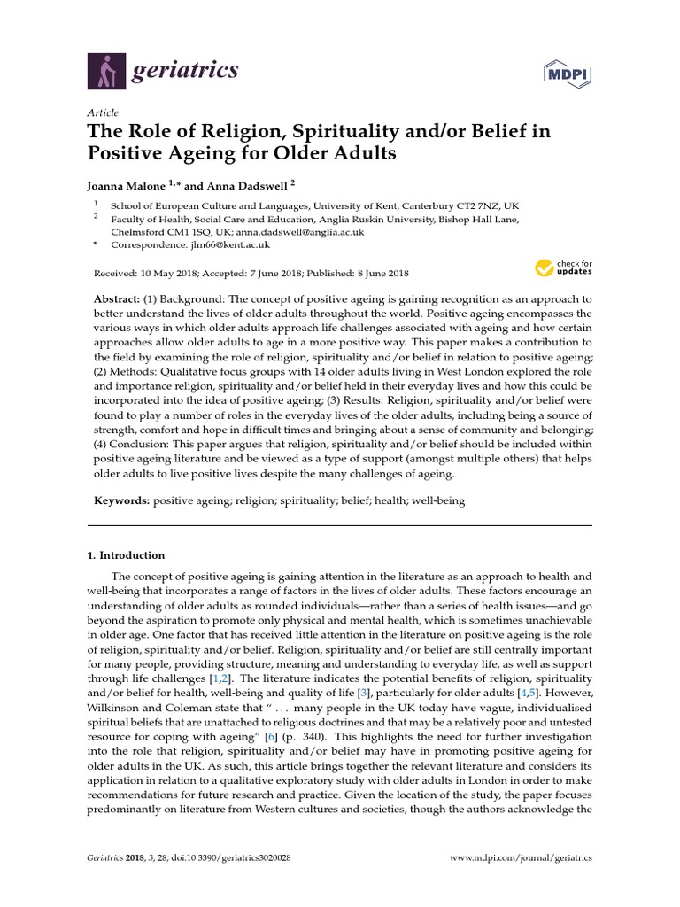 Geriatrics: The Role of Religion, Spirituality And/or Belief in ...