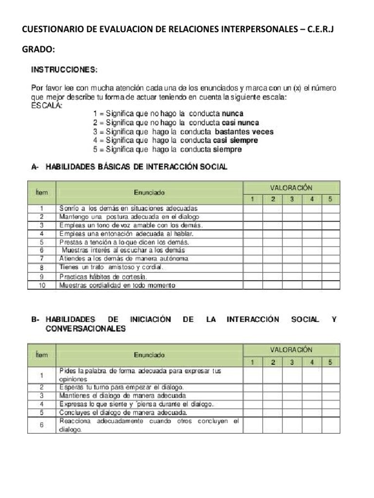 Cuestionario de Evaluacion de Relaciones Interpersonales | PDF