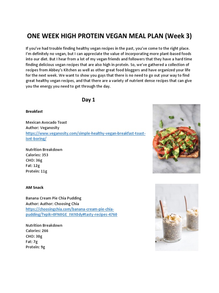 Week 3 Vegan Meal Plan | PDF | Veganism | Lunch