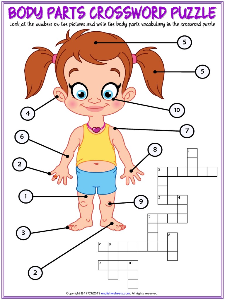 body parts vocabulary esl crossword puzzle worksheet for kidspdf