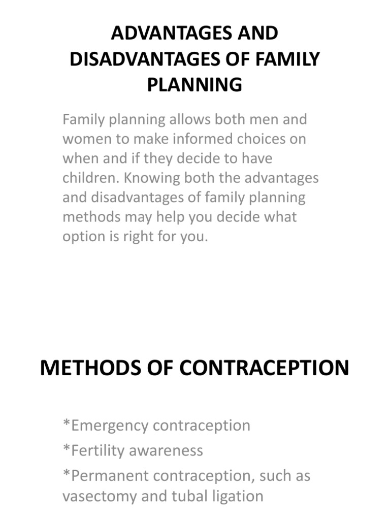 Advantages and Disadvantages of Family Planning PDF Birth Control