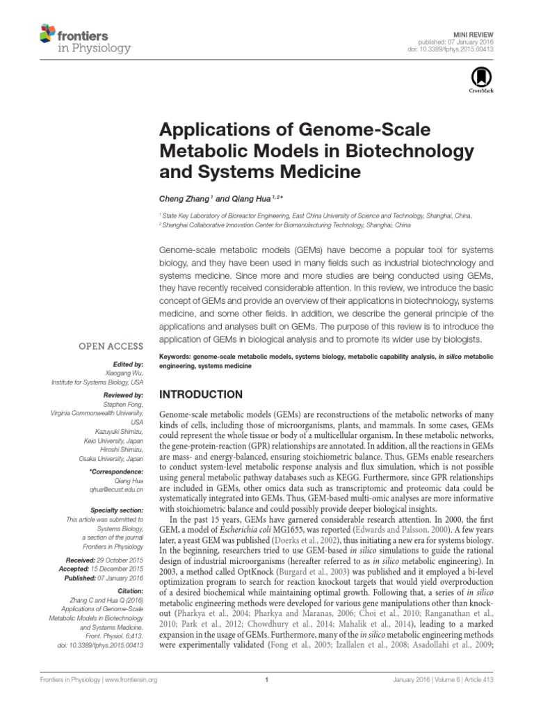 Applications of Genome-Scale Metabolic Models in Biotechnology and ...