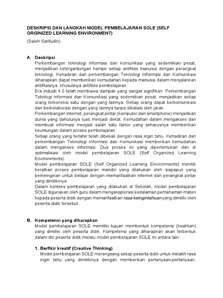 Model Pembelajaran SOLE: Deskripsi dan Langkah | PDF | Karier ...