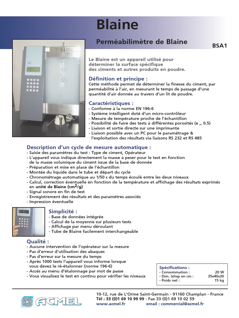 Blaine Fr Masse Ciment