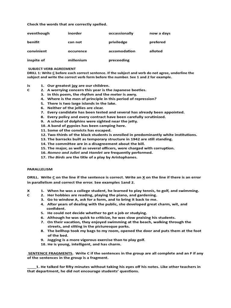 Grammar and Spelling Exercises | PDF | Grammatical Number | Verb