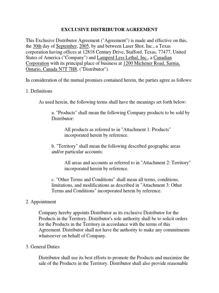 Exclusive Distributor Agreement123 PDF Indemnity Alternative