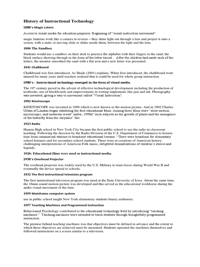 History of Instructional Technology PDF Educational Technology