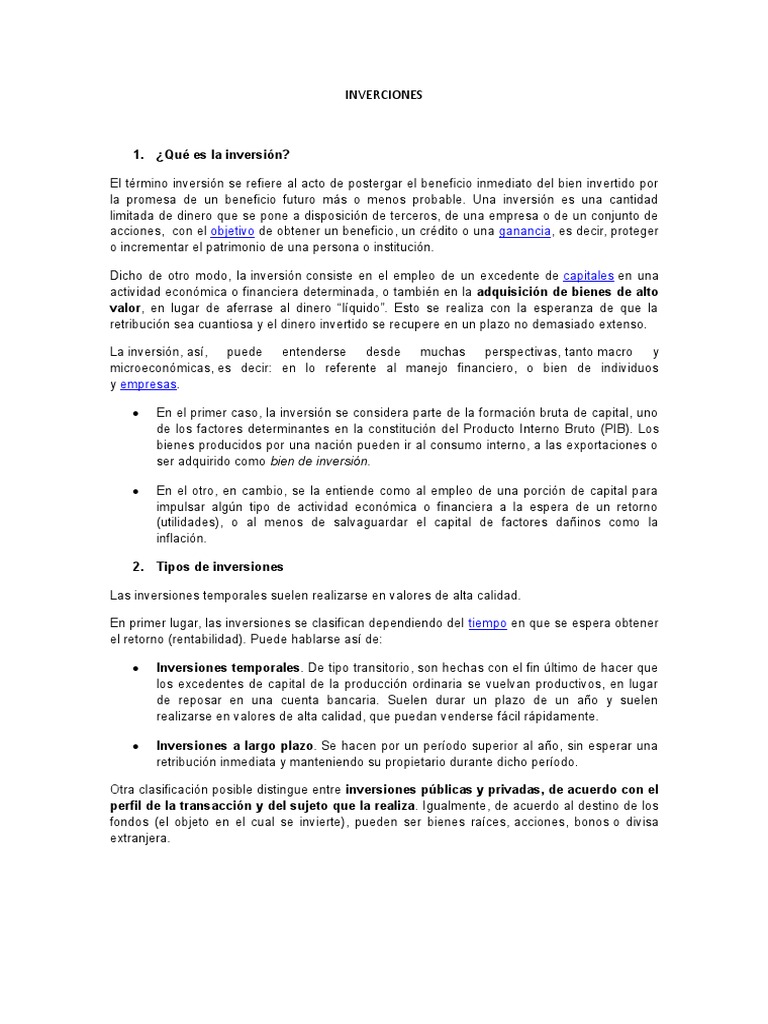 Tipos y conceptos de inversión | PDF | Inversiones | Beneficio (economía)