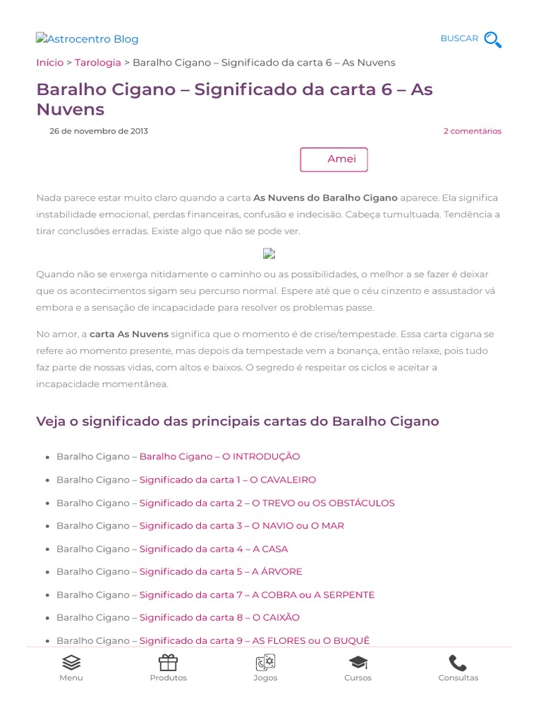 Baralho Cigano - Significado Da Carta 6 - As Nuvens 