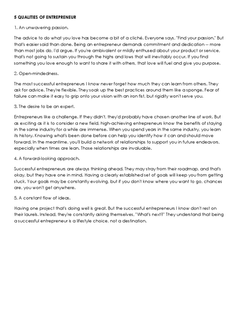 5 Qualities of Entrepreneur | PDF