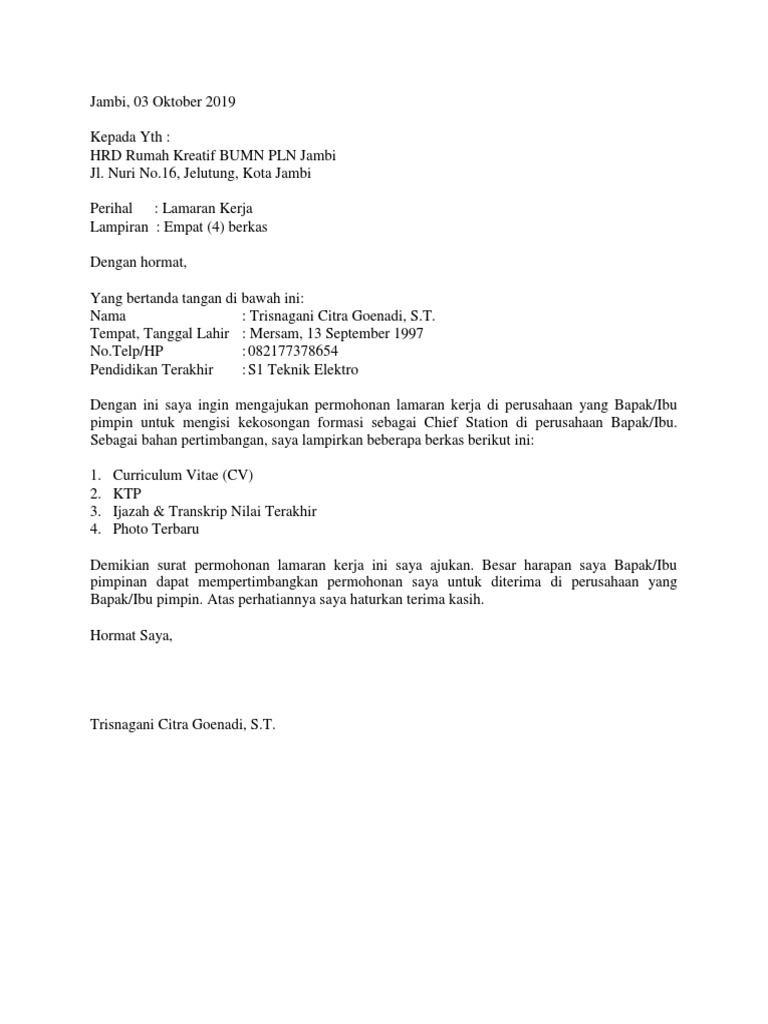Download 91+ Contoh Surat Surat Lamaran Kerja Bumn Gratis