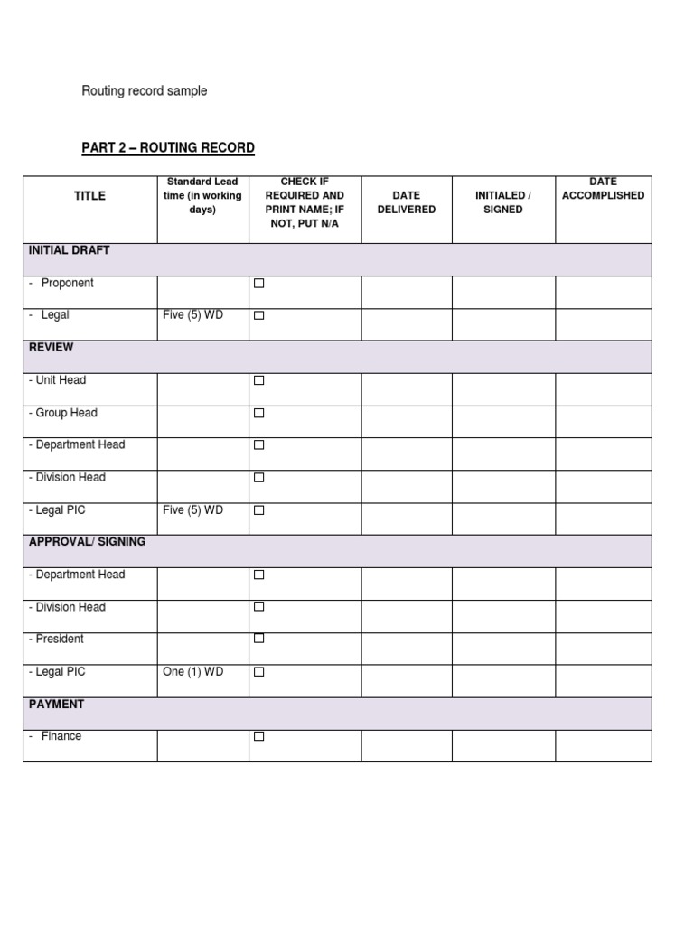 Routing Record Sample Template | PDF
