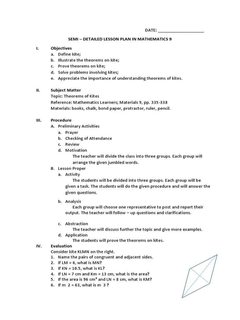 Theorems of Kites in Grade 9 Maths | PDF
