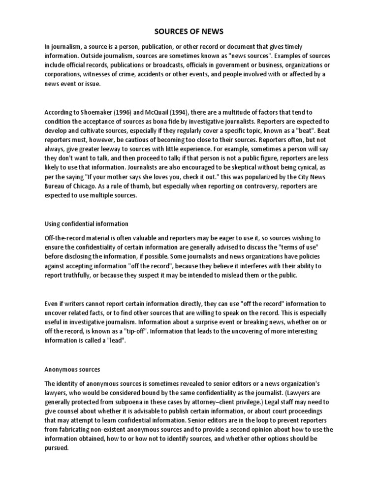 Understanding News Sources in Journalism | PDF | Journalism | News Media