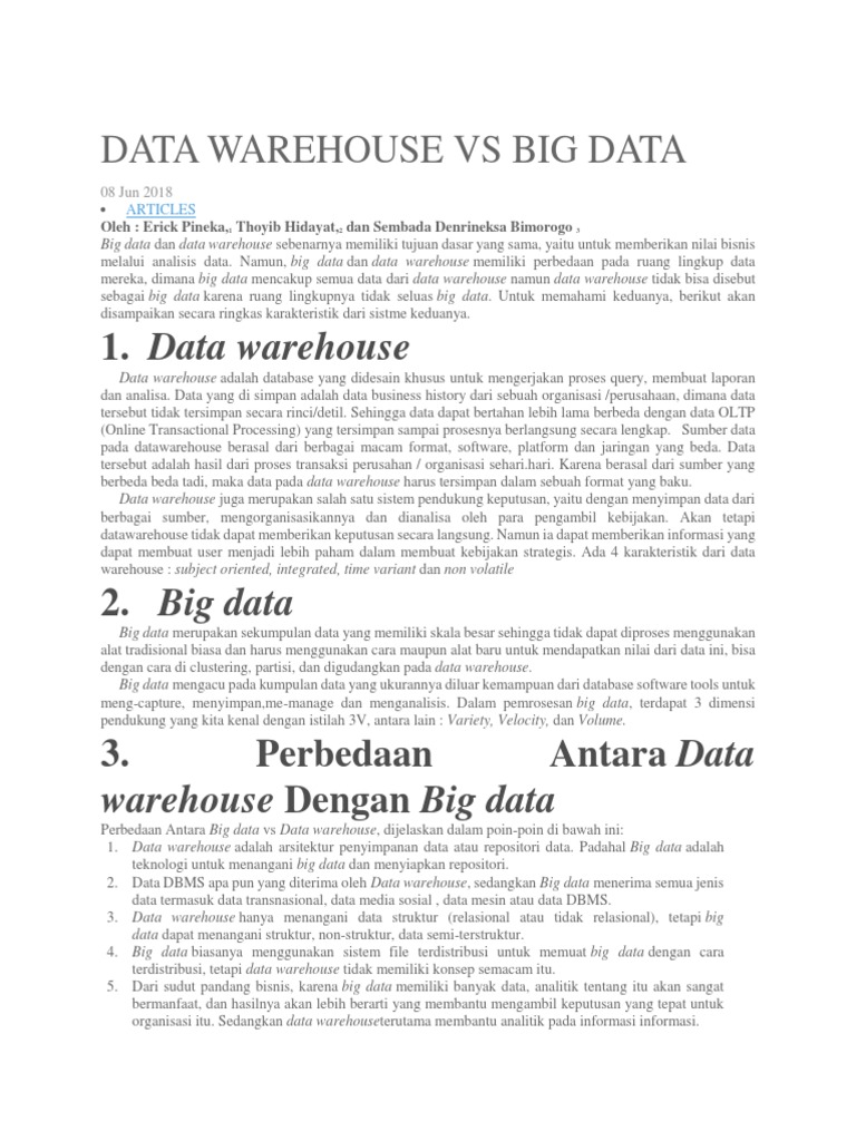 Data Warehouse VS Big Data | PDF | Komputer