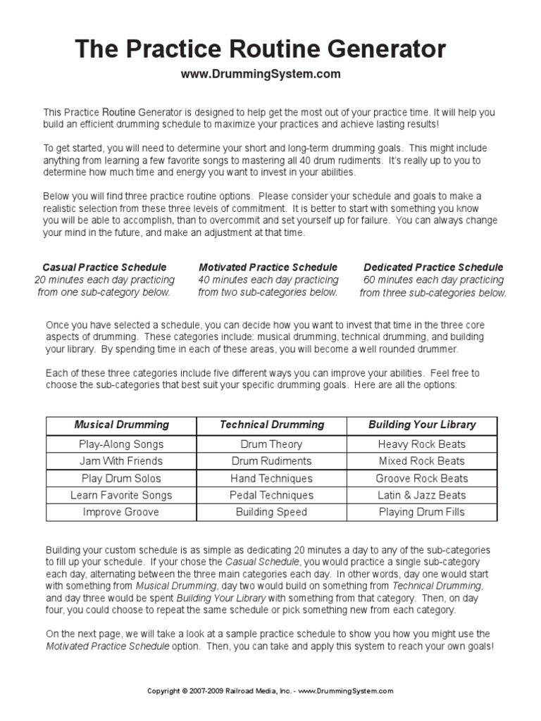 Practice RoutineGenerator PDF PDF Drum Kit Rock Music