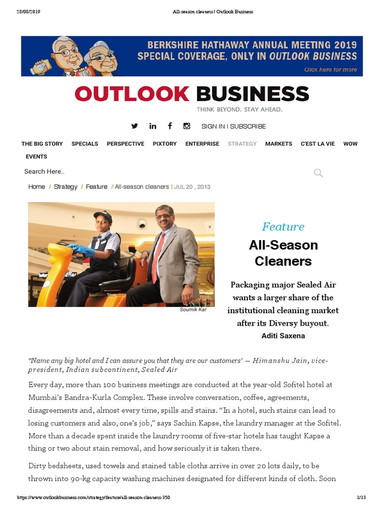Outlook Business Diversey PDF Housekeeping Mc Donald's