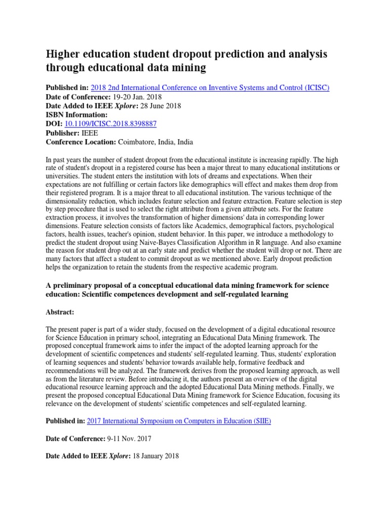 Higher Education Student Dropout Prediction and Analysis Through ...