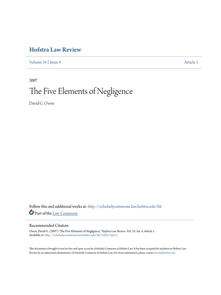 The Five Elements of Negligence PDF PDF Proximate Cause Negligence