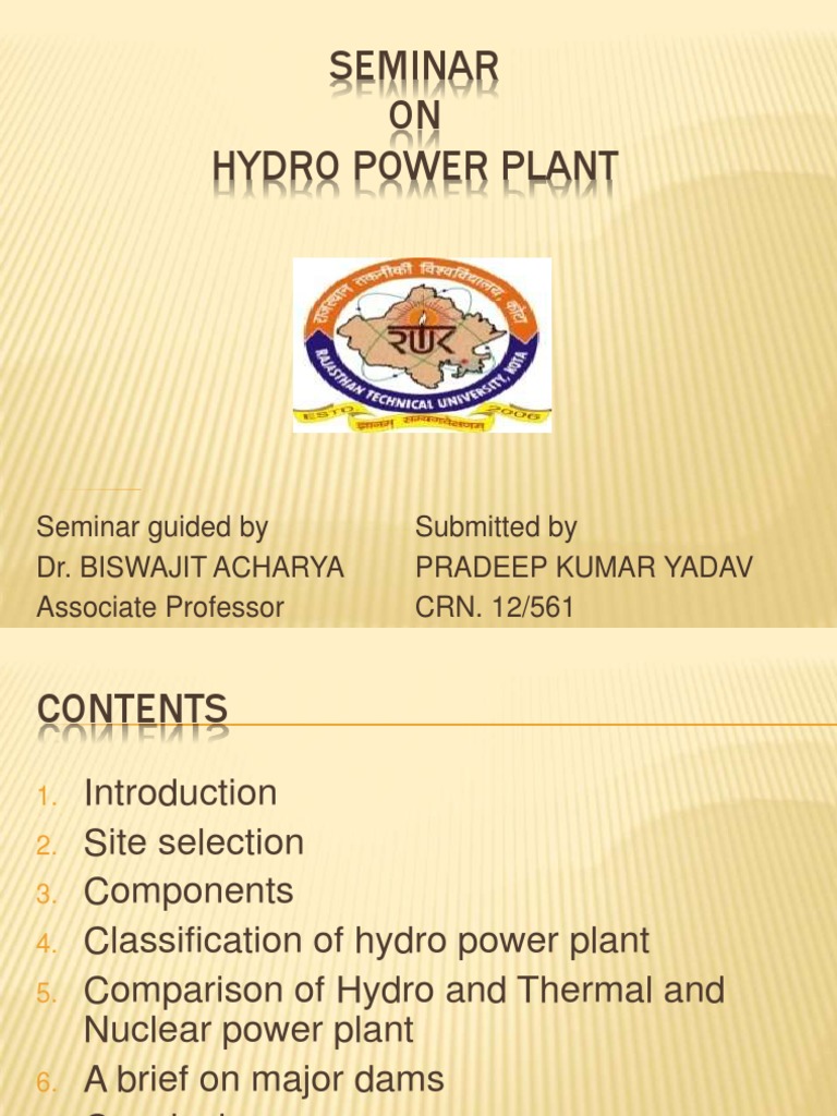 Hydro Power Plant Seminar Overview | PDF | Hydroelectricity | Turbine