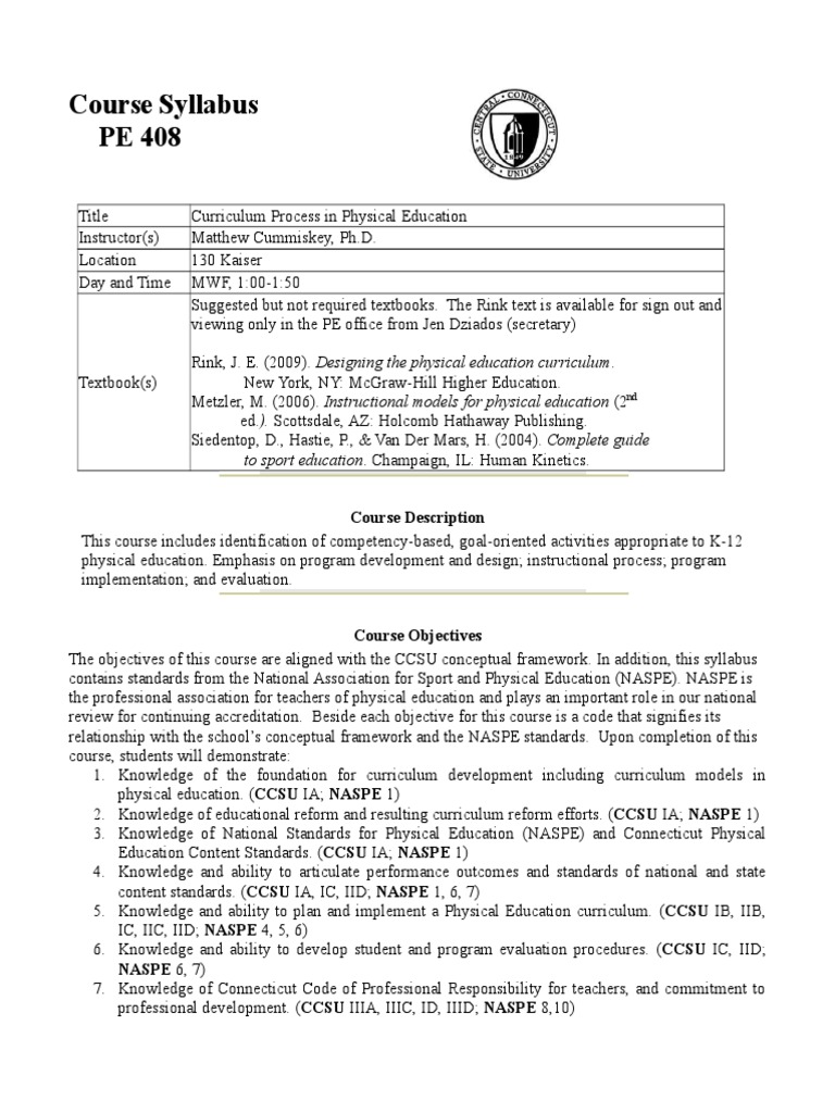Course Syllabus PE 408 To Sport Education. Champaign, IL Human