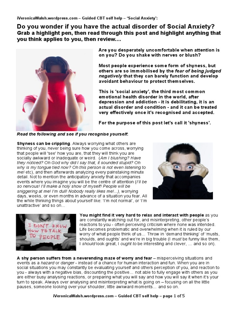 Shyness and Social Anxiety | PDF | Cognitive Behavioral Therapy ...